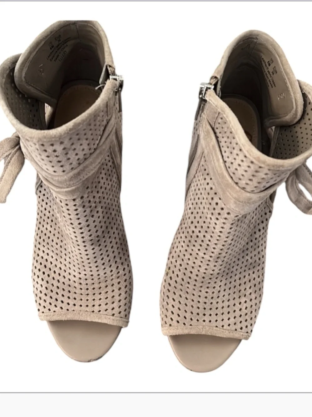 Sam Edelman Ellery Leather Perforated Peep Toe Booties Taupe Size 6M